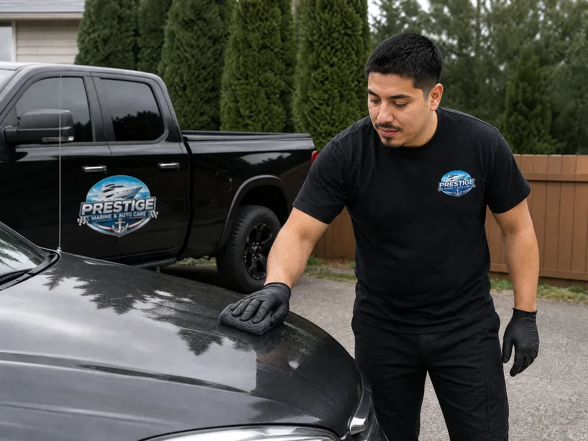 Richard Aguilera detailing a vehicle — Prestige Marine & Auto Care in Seattle, WA