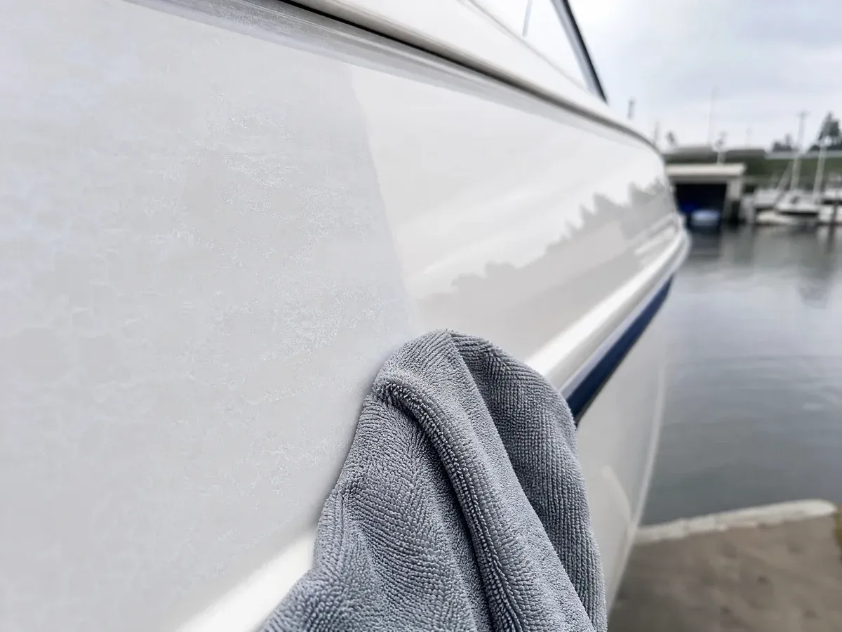 Gel coat polishing close-up — Prestige Marine & Auto Care in Seattle, WA
