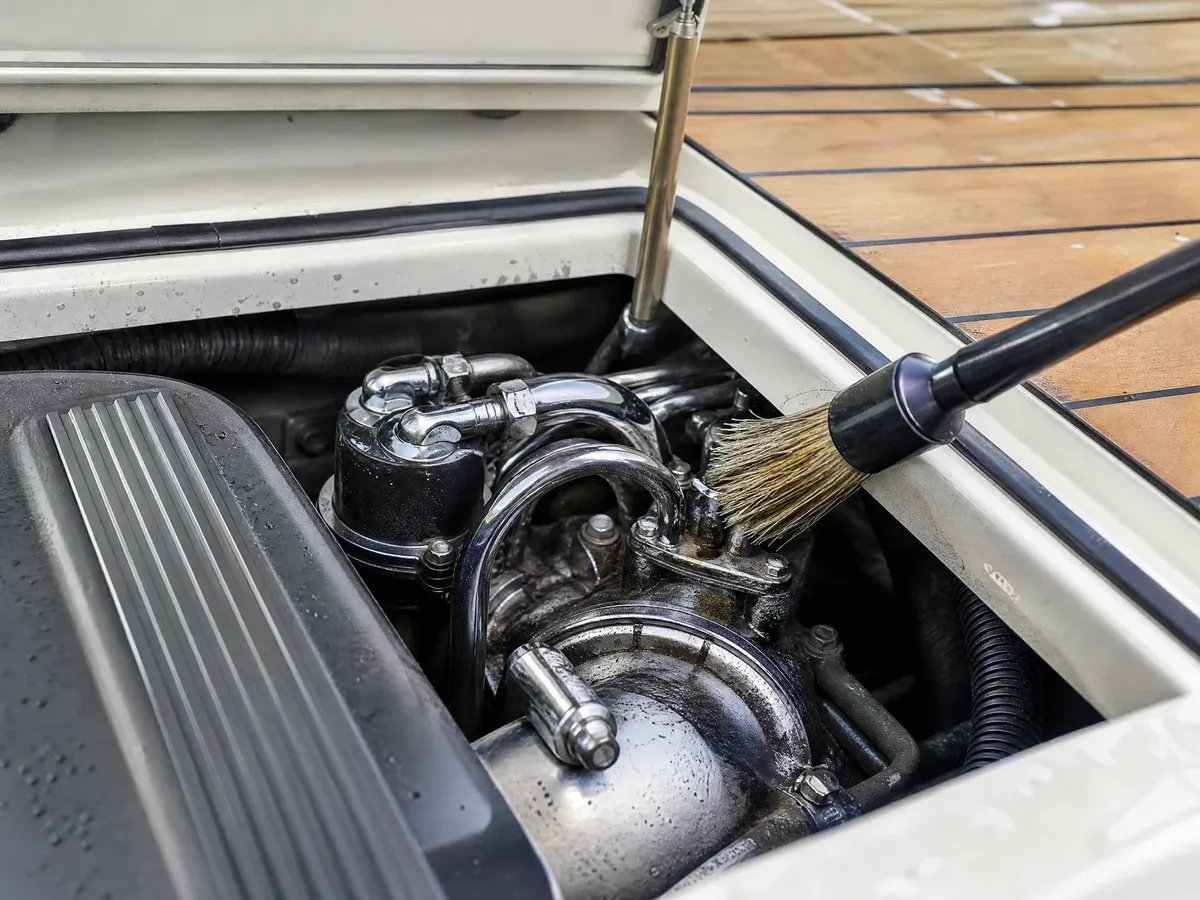 Engine bay and deck cleaning — Prestige Marine & Auto Care in Seattle, WA
