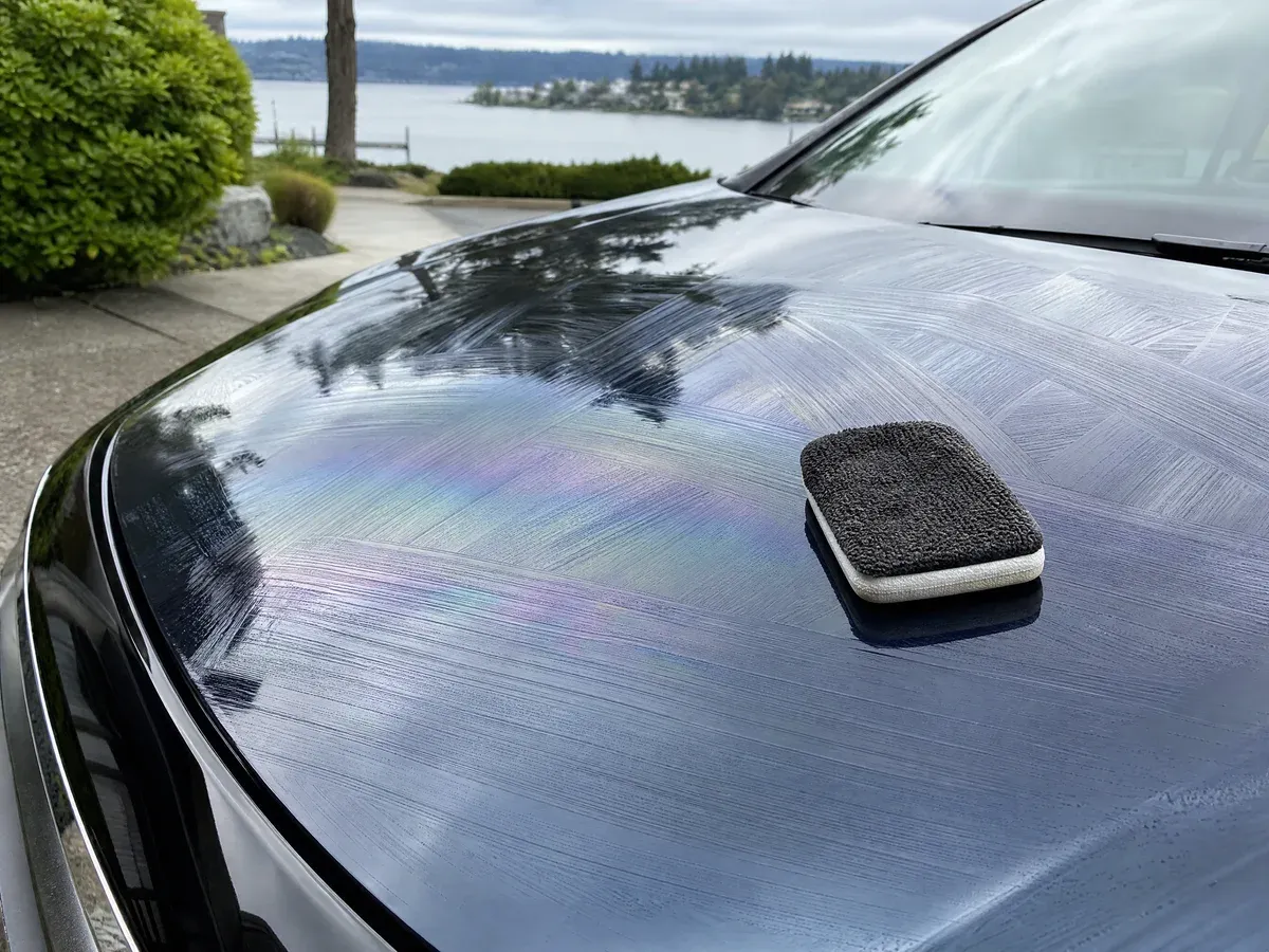 Applying ceramic coating panel by panel — Prestige Marine & Auto Care in Seattle, WA