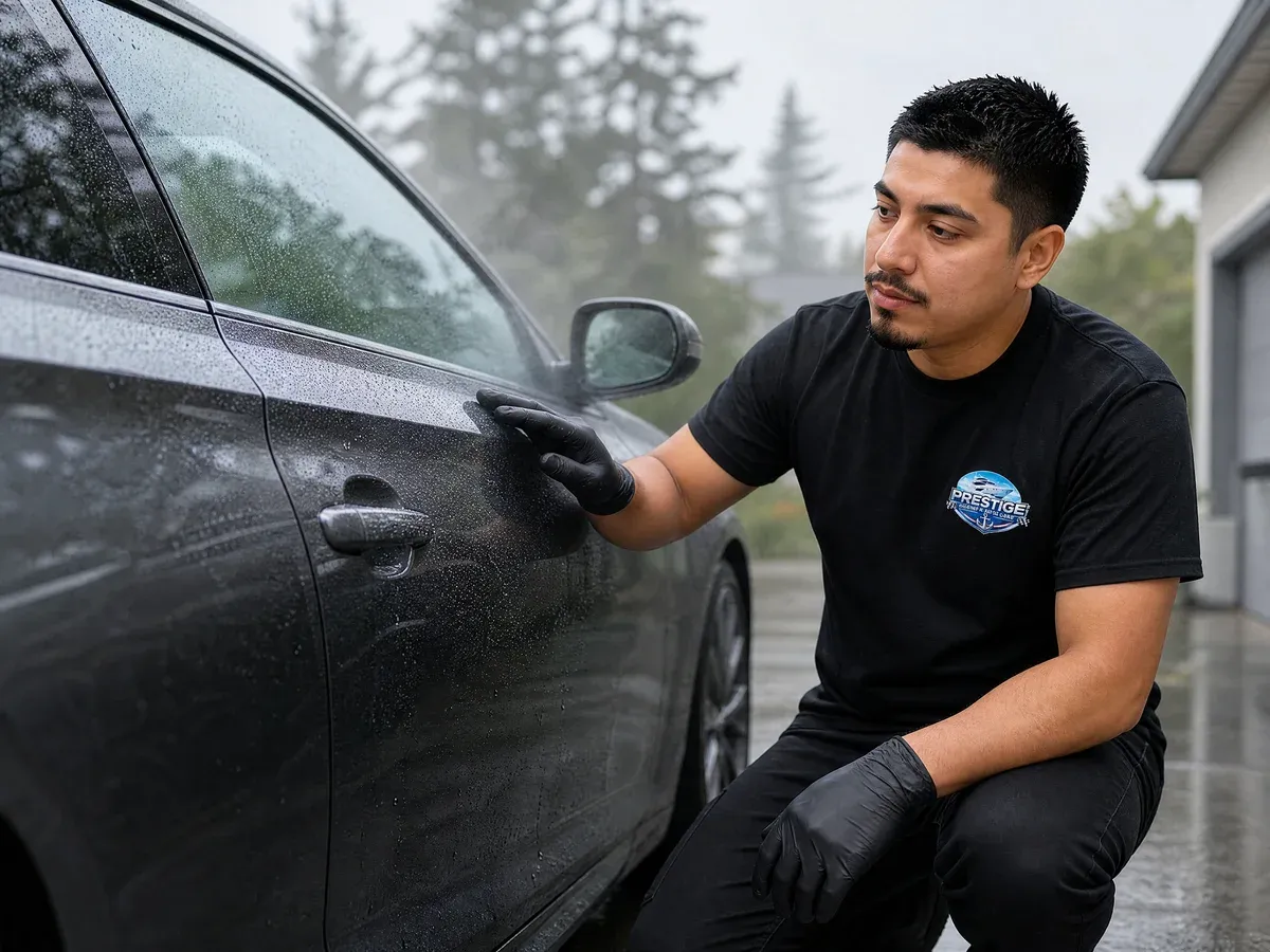 Richard inspecting a coated finish — Prestige Marine & Auto Care in Seattle, WA