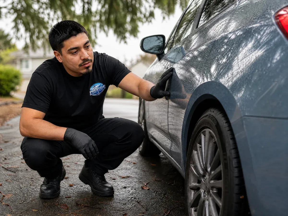 Richard inspecting a finished vehicle — Prestige Marine & Auto Care in Seattle, WA