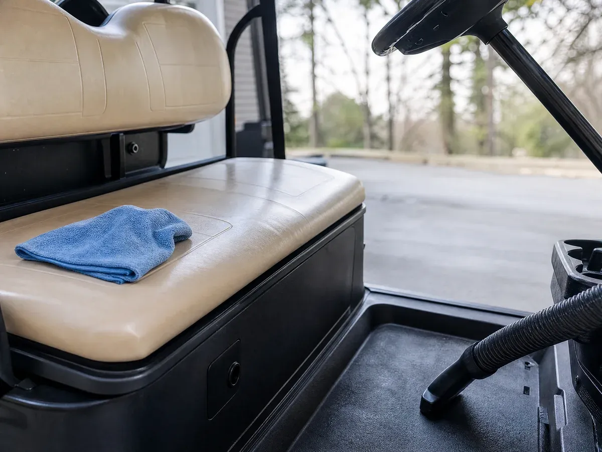 Interior seat detailing on a golf cart — Prestige Marine & Auto Care in Seattle, WA