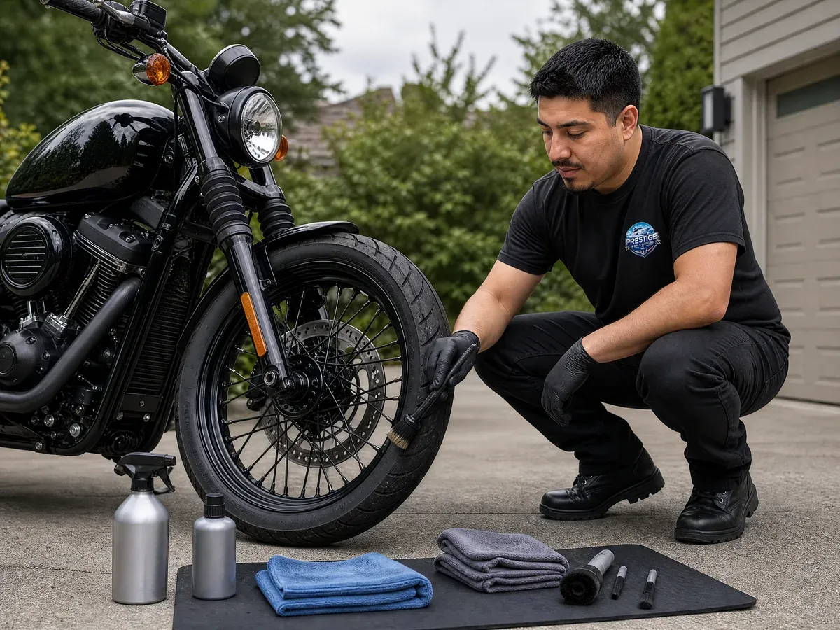Detailing process on a motorcycle — Prestige Marine & Auto Care in Seattle, WA