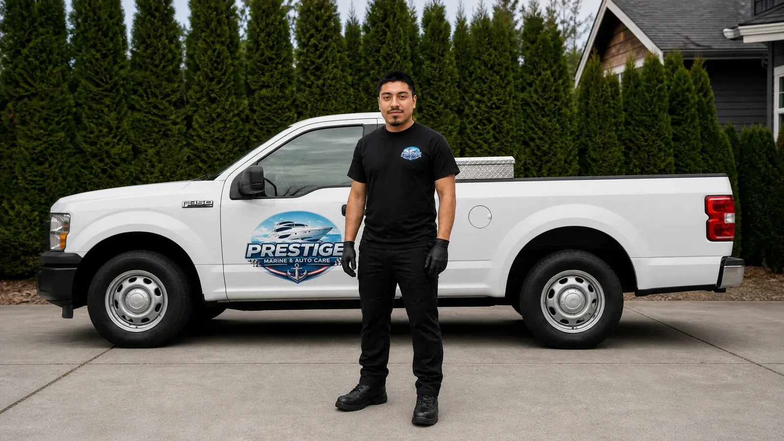 Richard Aguilera with the mobile detailing van — Prestige Marine & Auto Care in Seattle, WA